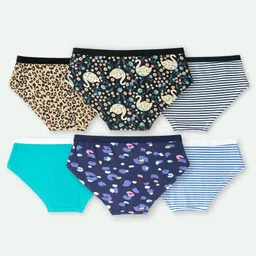 Ariel Cotton Blend Pack Of 6 Leopard Printed Striped Panties - Multi Colour image 3