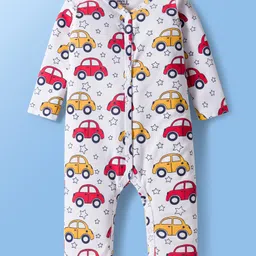 Doodle Poodle 100% Cotton Interlock Knit Full Sleeves Rompers With Vehicle Print Pack Of 2 - Red & White image 2