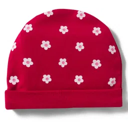 Babyhug 100% Cotton Knit Cap Mittens & Booties Set with Floral Print Red - Diameter 11 cm image 2