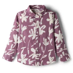 JASH KIDS Oxford Woven Full Sleeves Floral Printed Shirt - Wine image 2