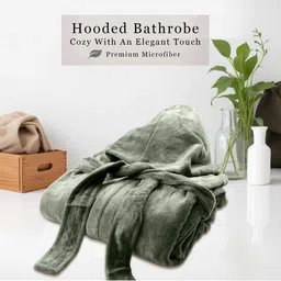 HOUSSE Green 450 GSM Hooded Bath Robe With Belt-image-35