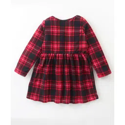 Crayonflakes Polar Fleece Full Sleeves Checkered & Flower Detailed Fit & Flare Dress With Leggings - Red image 4