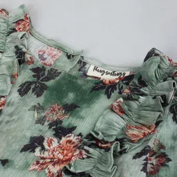 Hugsntugs Cotton Woven Full Sleeves Floral Printed Frill Detailed Top - Green image 4