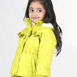 Babyhug Full Sleeves Padded Hoodie with Frill Detailing & Kangaroo Pockets - Lime image 4