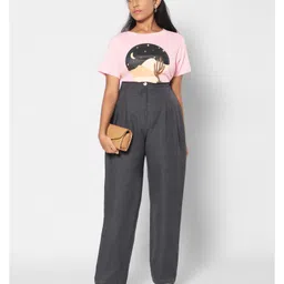 TeenTrums 100% Cotton High Waist Checked Trousers - Grey image 5