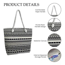 SYGA Women Printed Tote Bags Large Capacity Zipper Shoulder Bag with Rope Handles for Daily Use & Travel(Black) image 4
