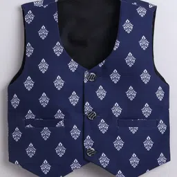 BT DEZINES Cotton Blend Woven Full Sleeves Solid 4 Piece Party Suit Set With Tie - Navy Blue image 5
