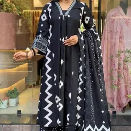 MANOJAVA Women Printed Regular Pure Cotton Kurta with Palazzos & With Dupatta-picture-17