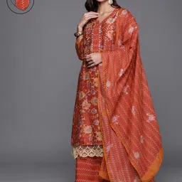 Biba Women Red Floral Printed Regular Chanderi Silk Kurta with Palazzos & With Dupatta-image-52
