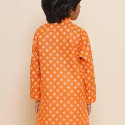 AJ Dezines Kids Orange Printed Full Sleeves Kurta image 2