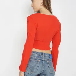Oxolloxo Red Cotton Regular Fit Crop Top image 2