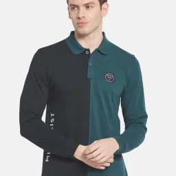 Mettle Black & Green Cotton Regular Fit Colour Block Polo T-Shirt image 1