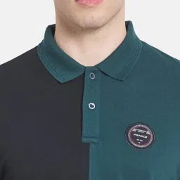 Mettle Black & Green Cotton Regular Fit Colour Block Polo T-Shirt image 5