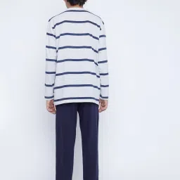 Lil Tomatoes Kids Grey & Navy Striped Full Sleeves T-Shirt with Pyjamas image 2