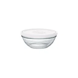 Duralex FreshBox Transparent Tempered Glass Round Bowl with White Lid - 970 ml image 1