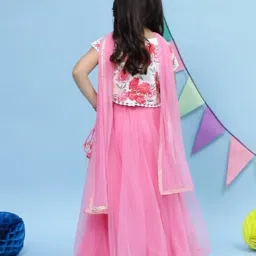 BIBA Girls White & Pink Embellished Blouse, Lehenga with Dupatta image 2
