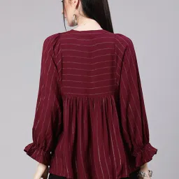 Jaipur Kurti Maroon & Black Striped Top Pant Set image 2