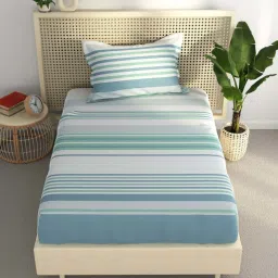 Bianca Estonia Blue 116 TC Poly Cotton Single Bedsheet with 1 Pillow Cover image 1