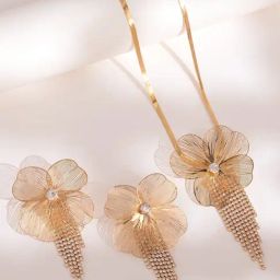Voylla Gold Blume Golden Bloom Cascade Statement Necklace & Earring Set-picture-44