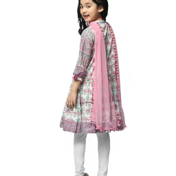 BIBA Girls Multicolor Floral Print Kurta, Churidar, Dupatta with Potli Bag image 2
