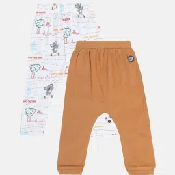 MINIKLUB Boys White & Brown Cotton Printed Full Sleeves Bottom image 1