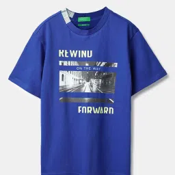 United Colors of Benetton Boys Blue Cotton Graphic Tshirt image 1