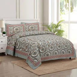 JaipurFabric Grey 180 TC 100% Cotton Charm Double Bedsheet with 2 Pillow Covers image 1