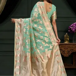 Mimosa Green Woven Saree With Unstitched Blouse image 2