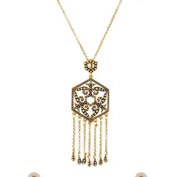 Voylla Gold Fringes Dramatic Fringe Necklace & Earring Set image 3