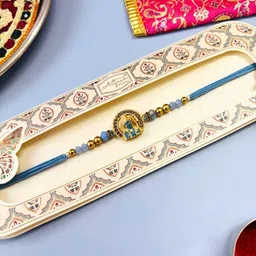 sangria Jai Shri Ram Rakhi Blue Kundan Meenakari Rakhi Traditional Handmade Rakhi for Brother-picture-11