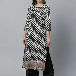 Indo Era Black & Cream Printed Kurta image 1