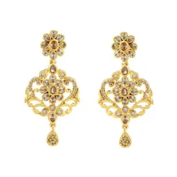 Estele Gold-Plated CZ Flower Design Dangler Earrings image 2