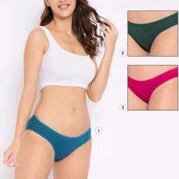 Clovia Cotton Pack of 3 Spandex Low waist Outer elastic Bikini Panty image 1