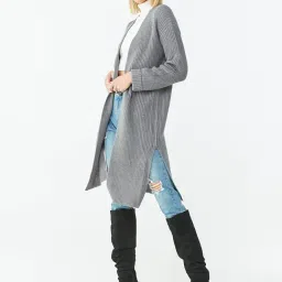 Forever 21 Charcoal Full Sleeves Longline Cardigan-image-0