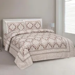JaipurFabric Brown Cotton 180 TC Double Bedsheet with 2 Pillow Covers image 1