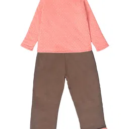 MiArcus Kids Peach & Brown Printed Full Sleeves Sweatshirt with Pyjamas image 2