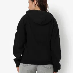 Campus Sutra Black Cotton Graphic Print Hoodie image 2