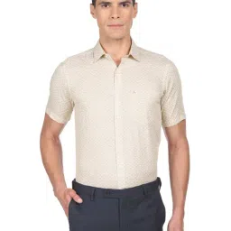 Arrow Beige Cotton Regular Fit Printed Shirts-image-29