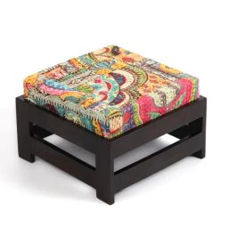Ikiriya Amber Printed Multicolor Wood Stool Mahogany Finish-picture-43