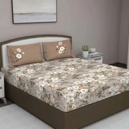 GM 'Fiesta' Brown Cotton 180 TC Double Bedsheet with 2 Pillow Covers-picture-44