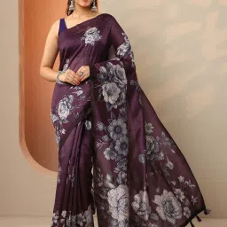 Libas Burgundy Regular Fit Embellished Saree With Unstitched Blouse image 1