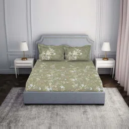 Spaces Essentials AW24 138 Green Viscose 138 TC Double Bedsheet with 2 Pillow Covers image 1