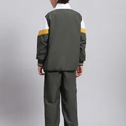 Monte Carlo Kids Olive & White Color Block Full Sleeves Tracksuit image 2