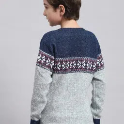 Monte Carlo Kids Grey & Navy Self Design Full Sleeves Sweater image 2