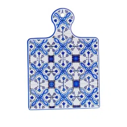 Nestasia Premium Quality 100% Handmade European Blue Printed Ceramic Platter With Handle 9 Inch image 2