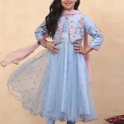 Biba Girls Blue Embroidered Suit Sets image 1