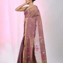 Charukriti Purple Woven Design Saree With Unstitched Blouse image 3