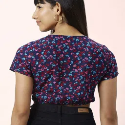 People by Pantaloons Blue Floral Print Crop Top image 2