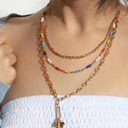 ToniQ Gold-Plated Evil Eye Layered Necklace, Hoop Earrings & Bangles Set for Women image 2