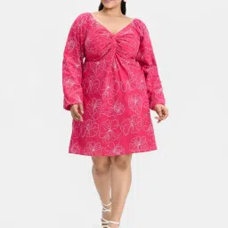 VIRGIO Pink Flared Fit Embroidered Dress image 1